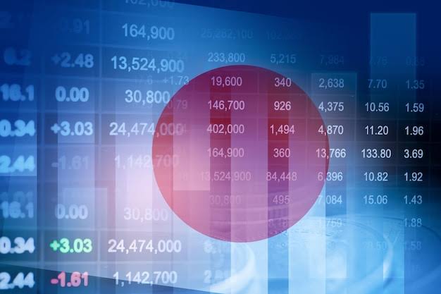 Japan flag with stock market finance economy trend graph digital technology  | Premium Photo