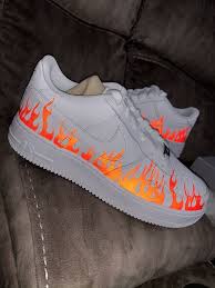 Black Air Forces Customised Custom Red Flame Airforces Nike Air Shoes Sneakers Fashion Custom Nike Shoes