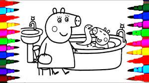 Print coloring of bathroom and free drawings. Coloring Page Peppa Pig George Pig In The Bathroom Bathtub Coloring Book Pages Youtube