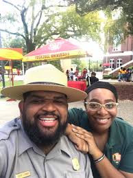 Rangers Maria Tinker and Vester Marable participating in the TUSKEGEE  UNIVERSITY Fall Open House in the historic district of the Tuskegee  Institute National Historic Site. #findyourpark #nps #tuskegee #alabama