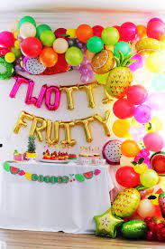 If you really want to splurge, you could take your two year old and a friend or two on a train ride. Nat Your Average Girl Twotti Fruity Party Fruit Birthday Party Summer Birthday Party 2nd Birthday Party For Girl