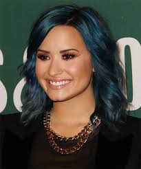 Demi posted her newest colorful 'do to instagram, writing: Demi Lovato Medium Wavy Blue Hairstyle