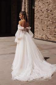 Wedding Dress Taylor Dreamy Wedding Dress Pastel Color Dress Tulle Wedding Dress Dress With Off Shoulder Sleeves Bishop Sleeves Dreamy Wedding Dress Wedding Dresses Tulle Wedding