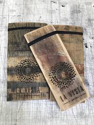 Authentic Whiskey Barrel Stave Check Presenters With A Laser Etched Logo By Menu Designs Menu Design Check Presenters Menu Cover