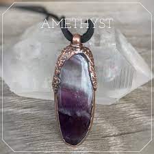 Chevron Amethyst Necklace On Leather Pendant Copper Etsy Amethyst Necklace Amethyst Gemstones