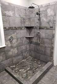 Gorgeous Gray Tile Combination For Our Client S Shower Shower Tile Gray Shower Tile Bathroom Remodel Master