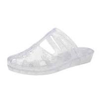 Tuobarr Women's Slide Sandals Summer New Baotou Sandals Soft Sole  Transparent Crystal Jelly Casual Slippers White US Size 7.5