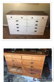 Farmhouse Dresser Flip White Distressed With Black Cup Pull Hardware Top Stained With Minwax Espres Distressed Dresser White Distressed Dresser White Dresser Paint it to look like wood ikea dresser makeover pottery barn dupe!