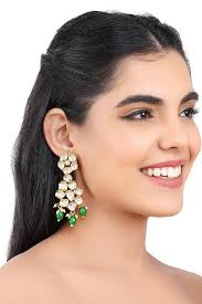 Buy White Kundan Stones Floral Drop Earrings by Aakarsha by Ajay Online at  Aza Fashions.