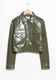 Other Stories Image 1 Of Patent Leather Utilitarian Jacket In Khaki Green Green Leather Jackets Jackets Jackets For Women