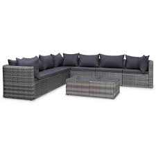 8 Tlg Garten Lounge Set Mit Auflagen Poly Rattan Grau