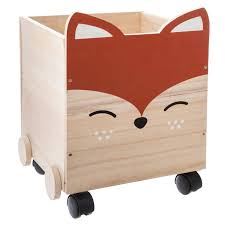 Coffre En Bois A Roulettes Renard 37cm Orange