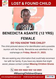 Help us find the family of Benedicta Asante. #MissingChildrenGhana