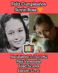 Feliz Cumpleaños #62 a la Querida Suyin Rosa. Es una reconocida actriz de  teatro y televisión. Nacida el 17 de Octubre de 1962 en Caracas. Creció en  una legendaria familia de artistas.