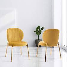 Amazon Com Dagonhil Velvet Dining Chair Upholstered Makeup Stool With Golden Metal Leg Set Velvet Dining Chairs Upholstered Dining Chairs Yellow Dining Chairs