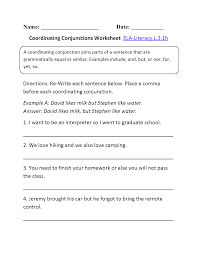 3rd Grade Common Core Language Worksheets Conjunctions Worksheet Coordinating Conjunctions Grammar Worksheets