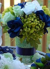 Blue and green wedding favor bagsas low as $2.5. Hand Tied Centerpiece In Royal Blue Lime Green Lime Green Weddings Blue Green Wedding Olive Green Weddings