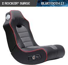 It includes separate volume and bass controls, a headset output, and a polyester seating surface. Amazon Com X Rocker 5172601 Surge Wireless Bluetooth 2 1 Sound Video Gaming Floor Chair With Bonded Faux Leather And Mesh Upholstery 36 81 X 32 28 X 20 89 Black With Red Sports Outdoors