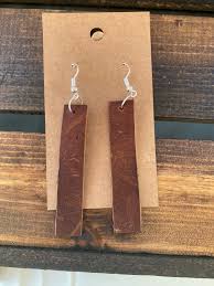 Cognac Earrings, Genuine Leather Weathered Cognac Brown Bar Earrings Fall  Jewelry Rectangle
