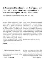 Pdf Einfluss Von Mittlerer Seehohe Auf Herzfrequenz Und Blutdruck Unter Berucksichtigung Von Habitueller Stressverarbeitung Und Aktueller Befindlichkeit
