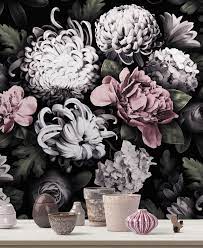 Elegant red vintage floral seamless vector pattern. Dark Floral Wallpaper Japanese Shrysanthemum Peony On Dark Background Custom Size Seamless Pattern White P Floral Wallpaper Dark Floral White Flowers