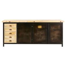 Buffet 3 Portes 5 Tiroirs En Metal Noir Et Manguier Massif Avec Images Buffet Maison Mobilier De Salon Meuble De Salle De Bain