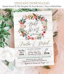 Rustic Floral Baby Girl Baby Shower Invitation Peach Blush Etsy In 2021 Baby Shower Invites For Girl Woodland Baby Shower Invitations Floral Baby