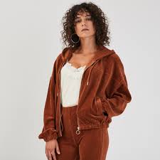 Sweat Zippe Effet Velours Marron Cognac Femme Vib S