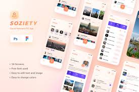 Apple design resources for ios and ipados include sketch, photoshop, and adobe xd templates, components, colors, materials and type styles for designing iphone and ipad apps. Soziety Social Network Ios App Design Template In Ux Ui Kits On Yellow Images Creative Store