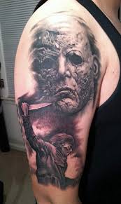 The classic horror movie featuring michael myers can derive many tattoo ideas such as butcher knives, shattered pumpkins and clown masks, with some creativity, there is no shortage of imagery. Wicked Horror Movie Tattoos