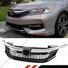 For 2016 17 9th Gen Honda Accord Sedan Chrome Black Jdm Sport Style Front Grille Ebay Honda Accord Honda Accord Sport Accord Sport