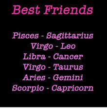 Capricorns are dull, virgos are so boring at times, but i still get along with them. Best Friends Pisces Sagittarius Virgo Leo Libra Cancer Virgo Taurus Aries Gemini Scorpio Capricorn Friends Meme On Me Me