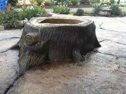 A cement pot in the form of a birch stump. Pin On Outdoor Ideas