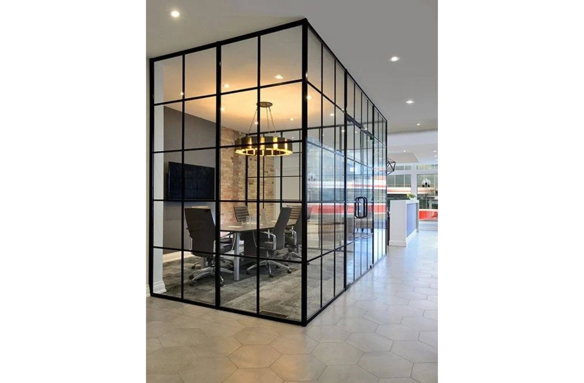 Glass partition with slim aluminium profile