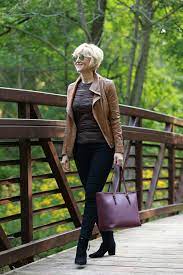 How To Style A Brown Leather Moto Jacket Fabulous After 40 Family Photo Outfits Women S Fashion Leggings Fashion