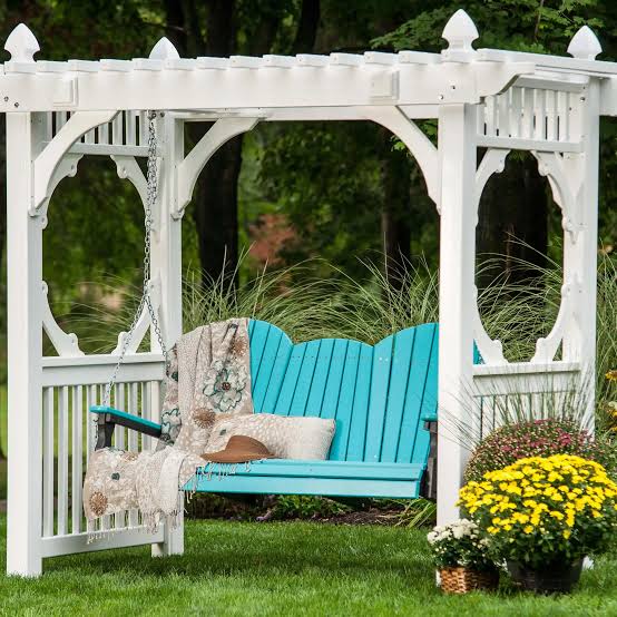 LuxCraft Classic Vinyl Pergola-Style Freestanding Swing Stand, AI generated