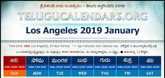 Usa Los Angeles Telugu Calendars 2019 January February March