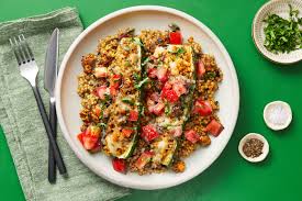 Chicken Sausage Stuffed Zucchini Boats Recipe Hellofresh Recipe Zucchini Boat Recipes Hello Fresh Recipes Sausage Stuffed Zucchini