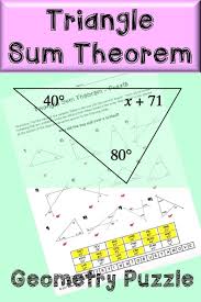 Triangle Sum Theorem Geometry Puzzle Worksheet Theorems High School Math Lessons Worksheets