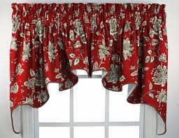 Hexagon scarlet red nature print empress swag valance lined cotton linen by close to custom linens. Kitchen Valance Ideas Interior Home Designs Swag Valance Kitchen Valances Curtains