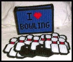 Design is 223 stitches wide by 239 stitches high. Bowling Coaster Set Plastic Canvas Pattern