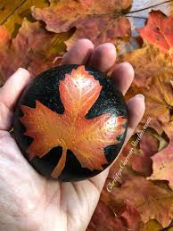 handpainted leaf rock etsy painted rocks hand painted rocks stone crafts pinterest