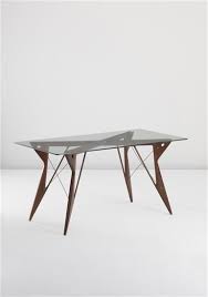 Leonardo Fiori Table C 1949 Walnut Glass Brass 79 6 X 164 8 X 81 2 Cm 31 5 8 X 64 7 8 X 32 In Meble