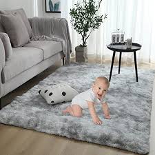 Area Rugs Soft Shaggy Comfy and Fluffy Rug (Grey White, 185x185cm)
