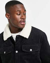 Topman Cord Jacket With Borg Collar In Black Asos
