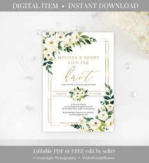 Greenery And Gold Engagement Invitation Template Printable White Flowers Flo Indian Wedding Invitation Cards Engagement Invitations Engagement Invitation Cards