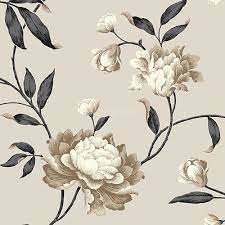 Nuwallpaper mirei vinyl peel & stick wallpaper roll (covers 30.75 sq. Cream Biscuit Black Floral Design Georgina Style Wallpaper Feature Wall Black Floral Wallpaper Black And Cream Wallpaper Wallpaper Feature Wall