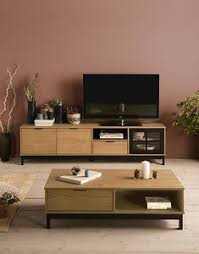 Meuble Tv Style Atelier Bronx 3 Portes 1 Tiroir Bois Massif Et Noir Decoration Meuble Tv Meuble Meuble Tv Pas Cher