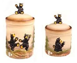 Amazon Com 2 Dancing Black Bear Kitchen Canister Set Lodge Decor Kitchen Storage And Organization Product Kitchen Canister Sets Kitchen Canisters Lodge Decor