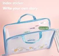 Deli PM305 pink 7-grid Cute Cartoon Printed pp Mesh Handheld Expanding File  A4 test Paper Storage Bag 24pcs Per Carton Set